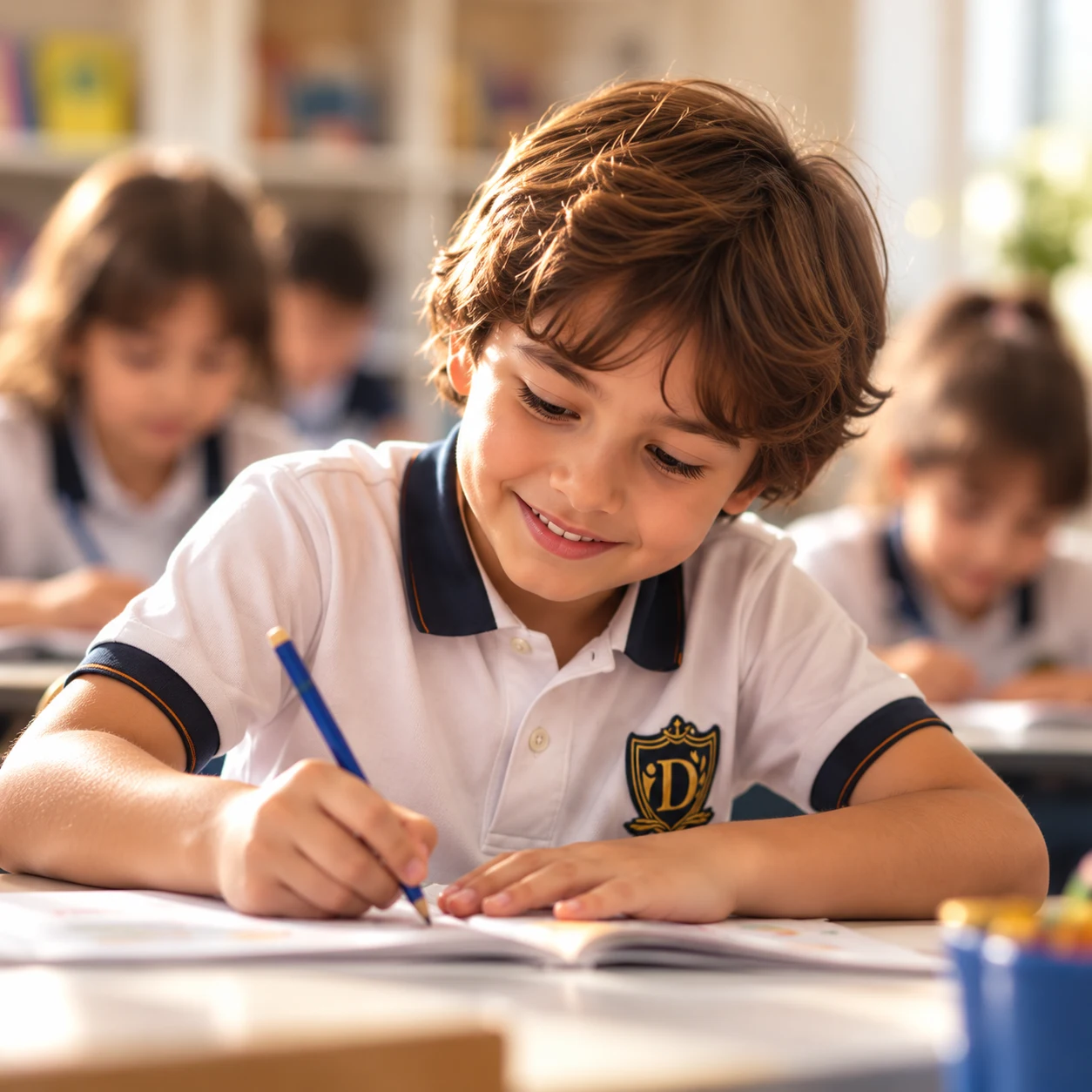 Sınıfta yazı yazan ilkokul öğrencisi